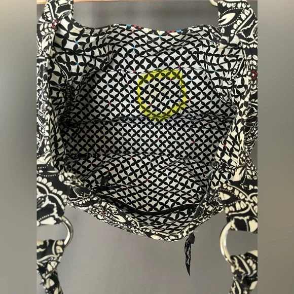 Vera Bradley Barcelona Black White Multicolor Stripe Scoop Quilted Purse - Picture 6 of 10